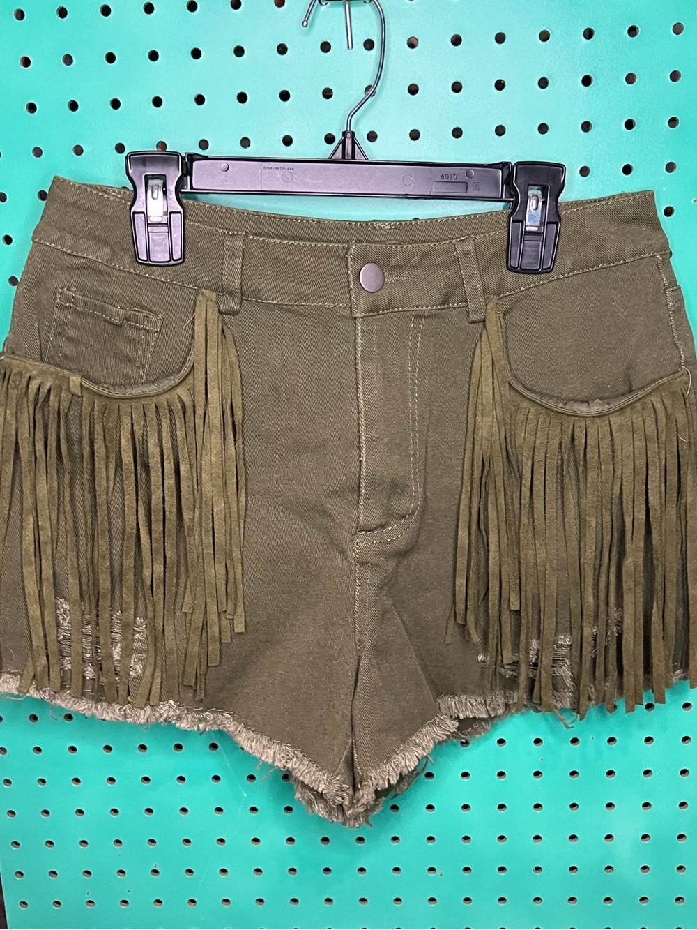 Peach Love California Olive Fringe High Waist Shorts